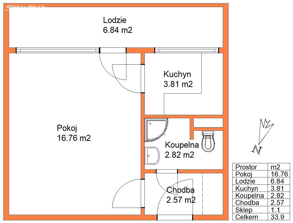 Pronájem bytu 1+kk 34 m², Třebechovická, Hradec Králové - Slezské Předměstí