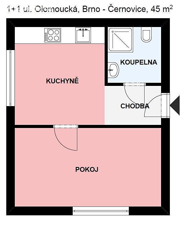 Pronájem bytu 1+1 45 m², Olomoucká, Brno - Černovice