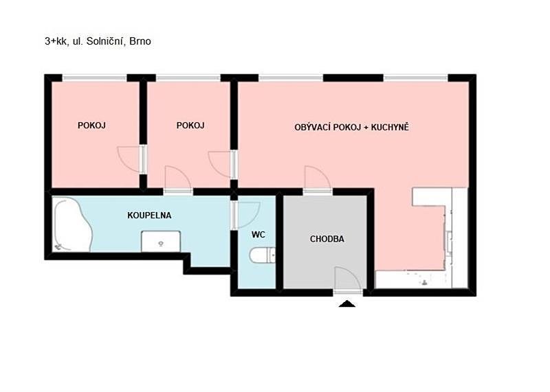 Pronájem bytu 3+kk 66 m², Solniční, Brno - Brno-město