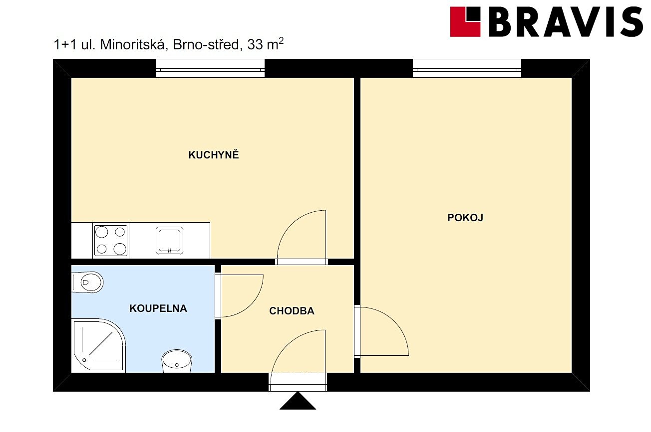 Pronájem bytu 1+1 33 m², Minoritská, Brno - Brno-město