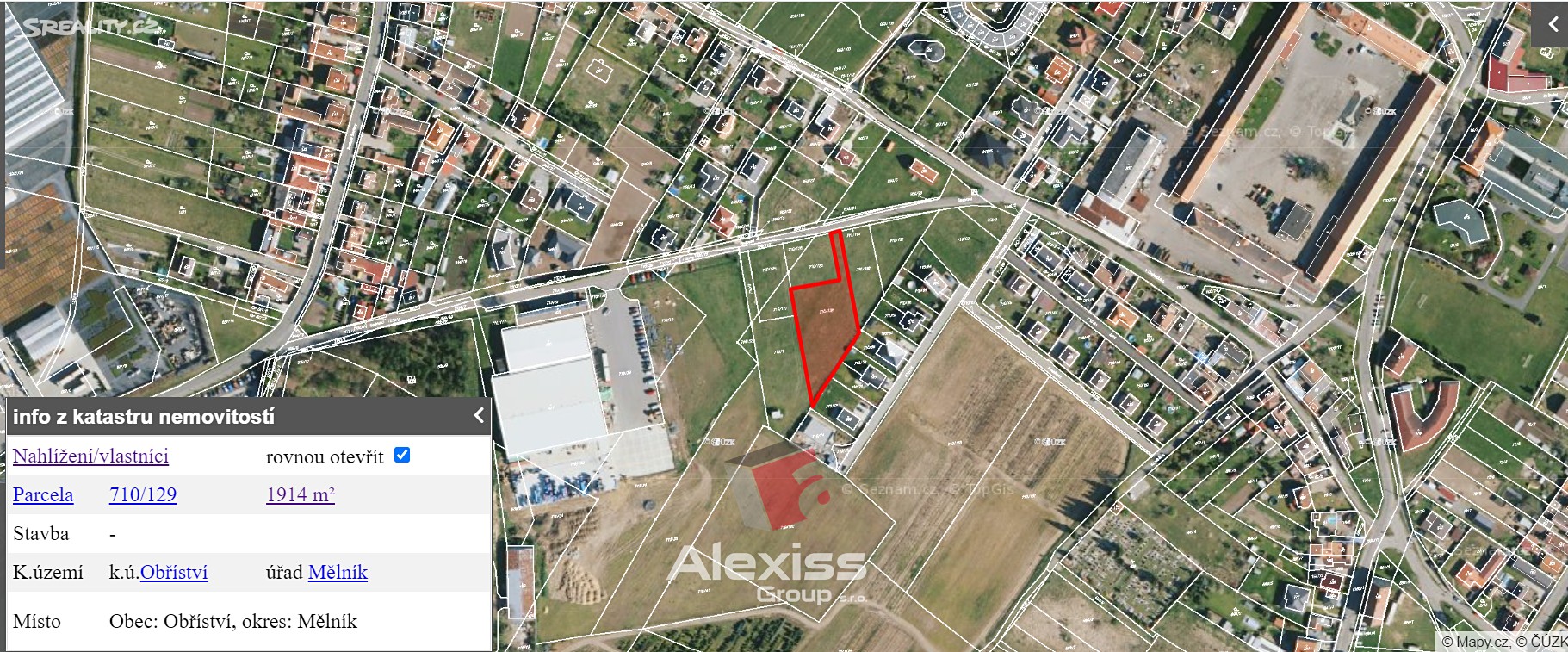 Prodej  stavebního pozemku 1 914 m², Spojovací, Obříství - Dušníky