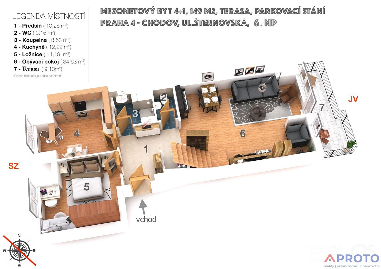Prodej bytu 4+1 149 m² (Mezonet), Šternovská, Praha 4 - Chodov