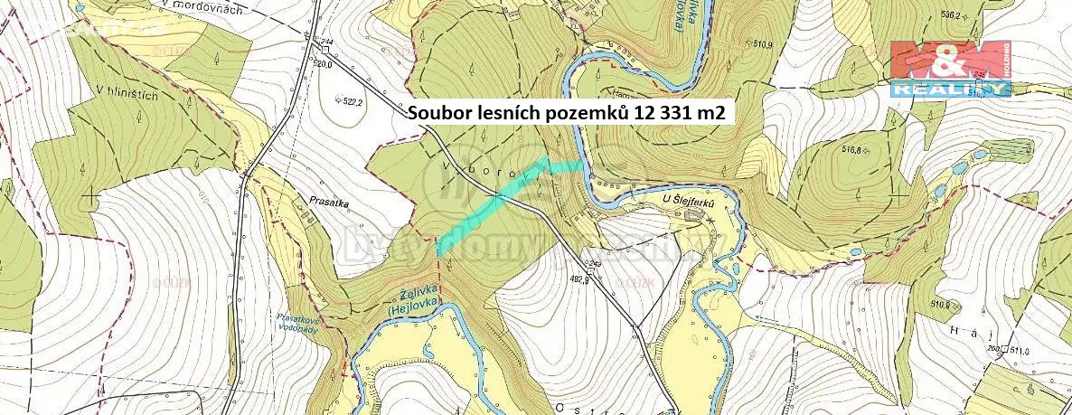 Prodej  lesa 12 331 m², Kojčice, okres Pelhřimov