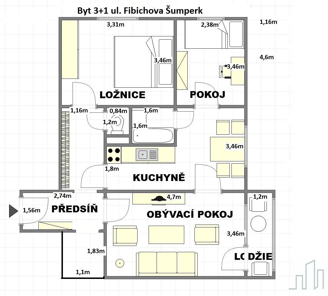 Prodej bytu 3+1 62 m², Šumperk