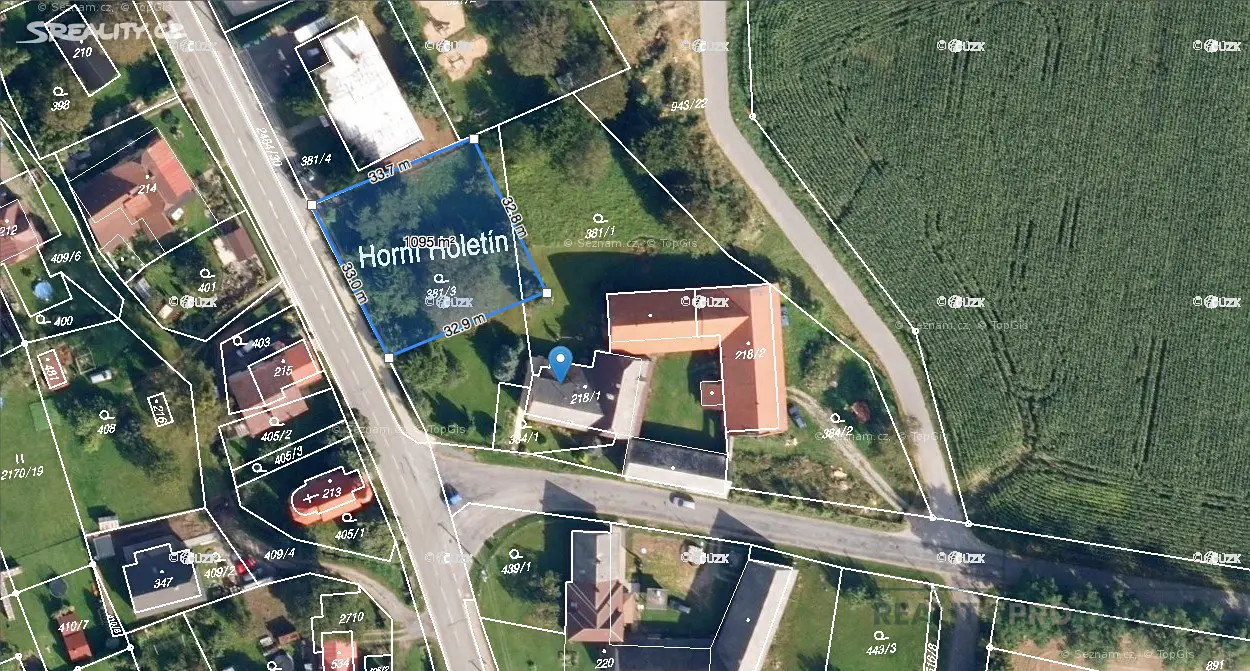 Prodej  stavebního pozemku 1 095 m², Holetín - Horní Holetín, okres Chrudim