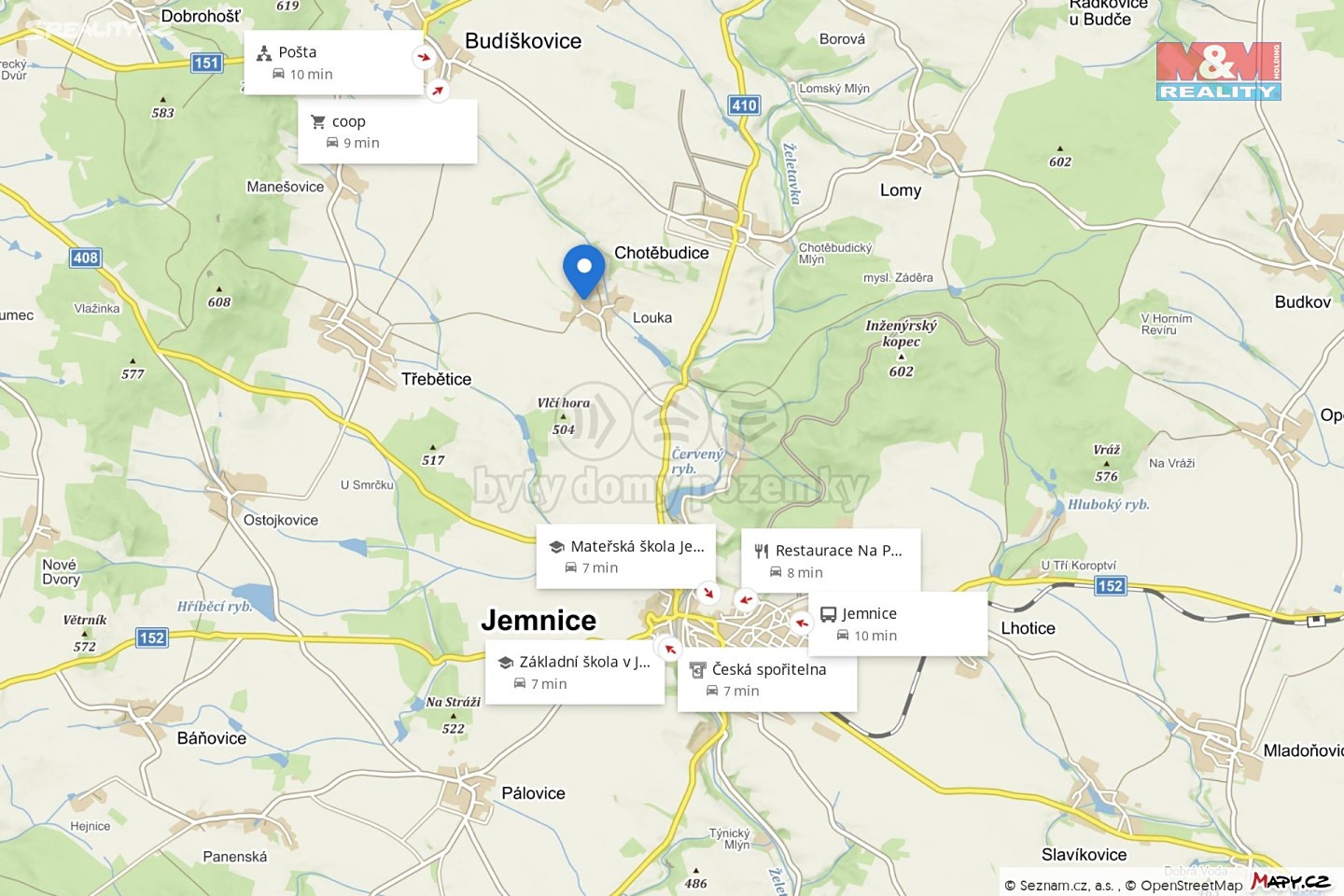 Prodej  stavebního pozemku 1 000 m², Jemnice - Louka, okres Třebíč