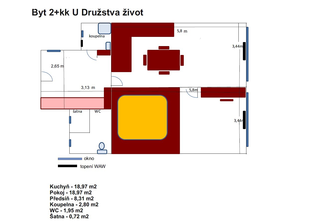 Pronájem bytu 2+kk 52 m², U družstva Život, Praha - Nusle