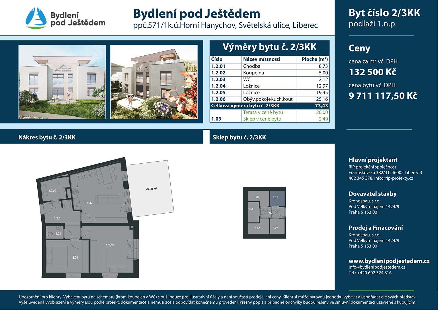 Prodej bytu 3+kk 74 m², Světelská, Liberec - Liberec XIX-Horní Hanychov