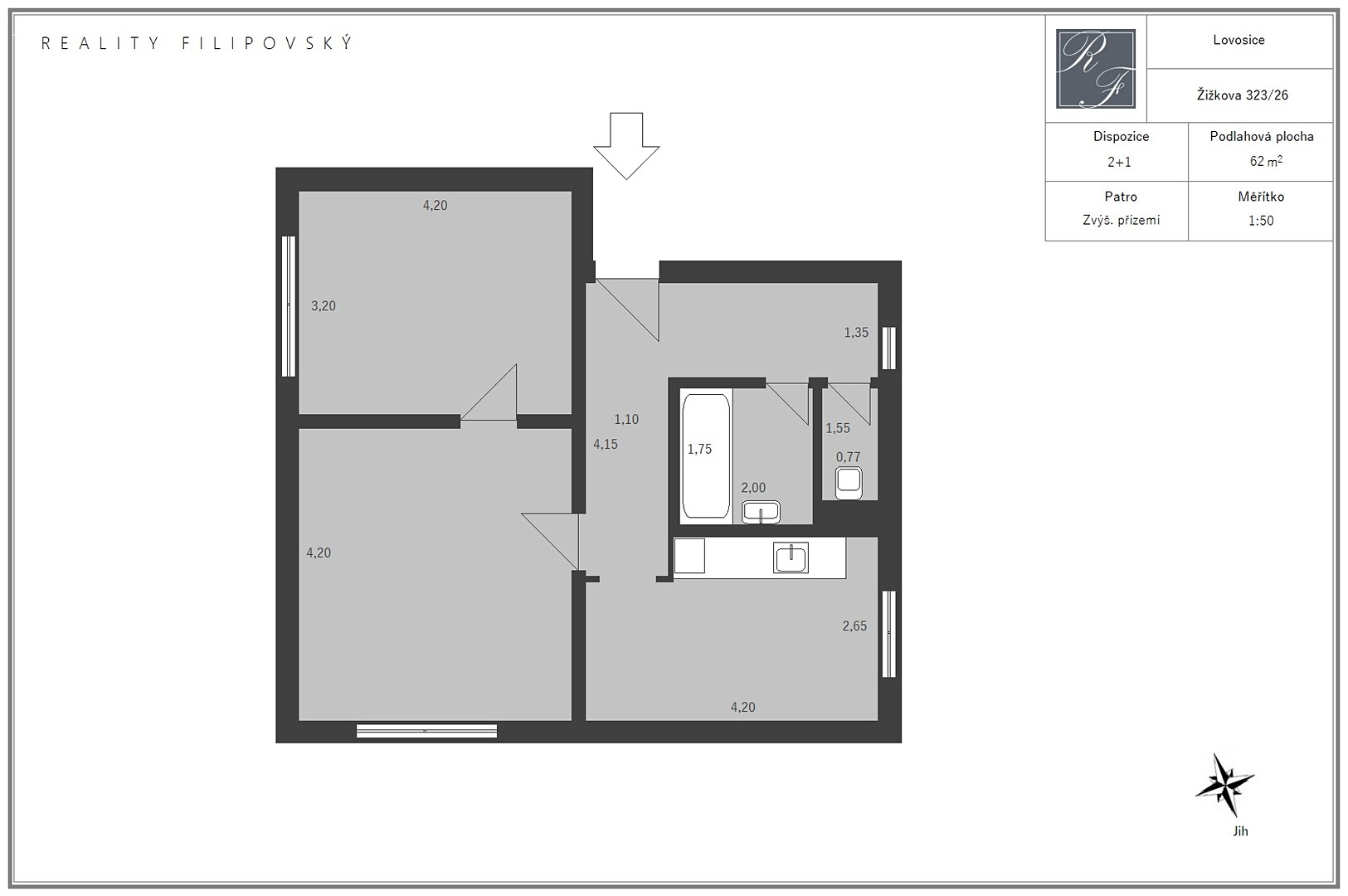 Pronájem bytu 2+1 62 m², Žižkova, Lovosice
