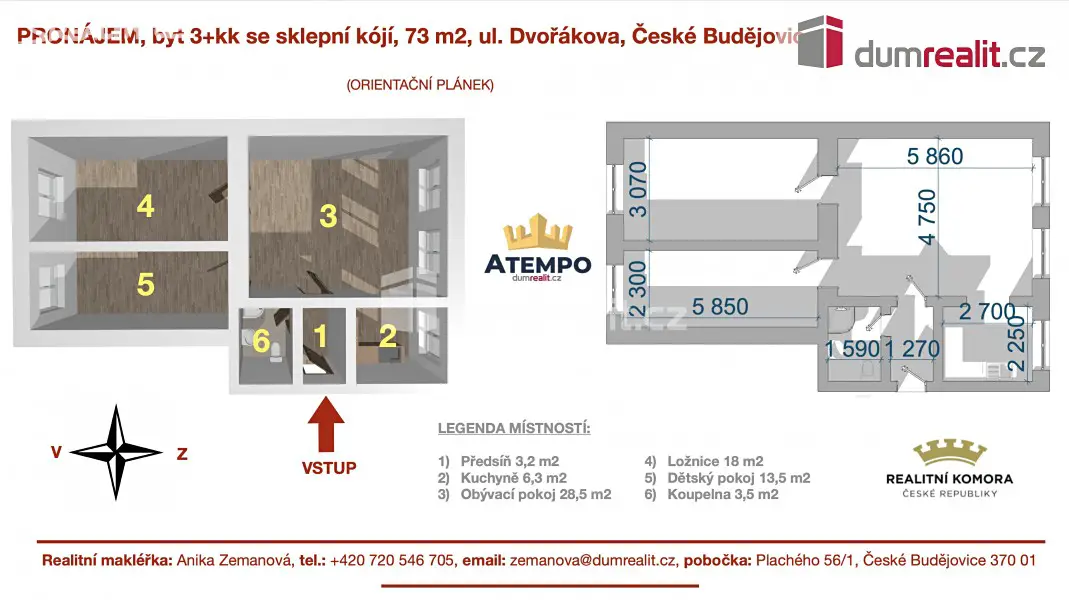 Pronájem bytu 3+kk 73 m², Dvořákova, České Budějovice - České Budějovice 6
