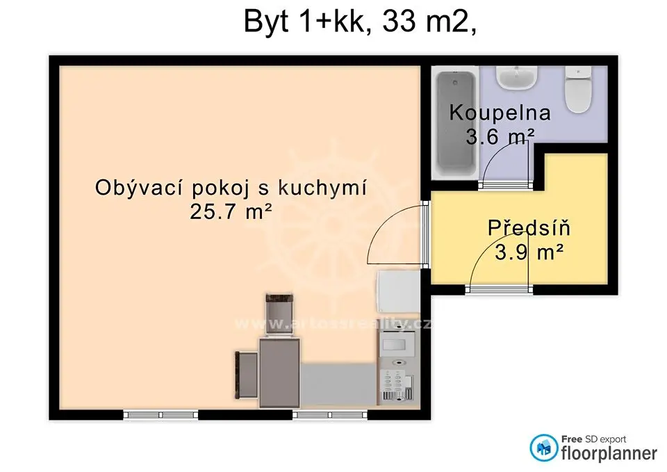 Pronájem bytu 1+kk 33 m², Mostecká, Brno - Husovice