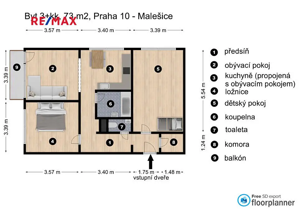 Prodej bytu 3+kk 76 m², Počernická, Praha 10 - Malešice