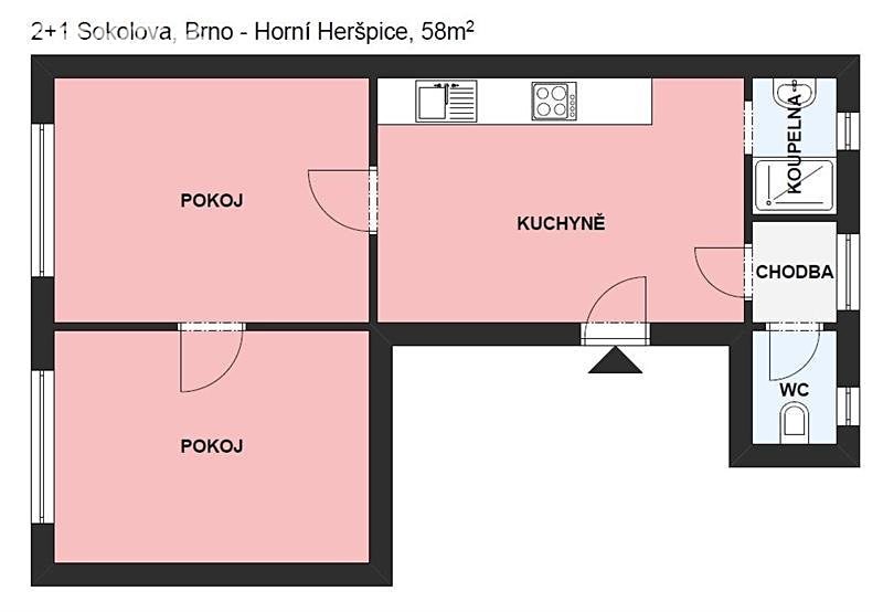 Pronájem bytu 2+1 58 m², Sokolova, Brno - Horní Heršpice