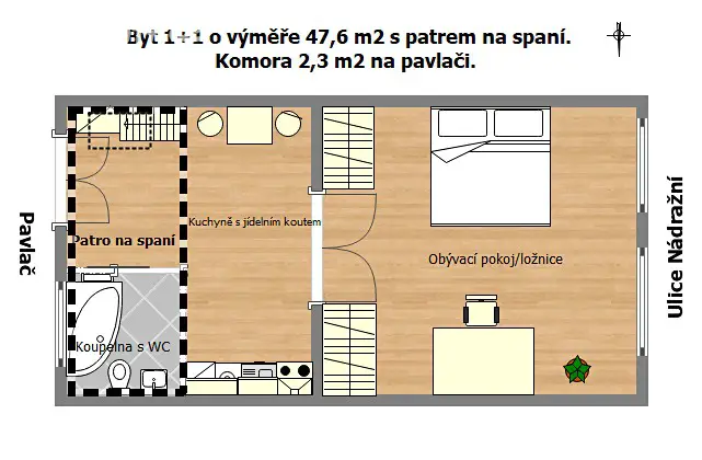 Pronájem bytu 1+1 48 m², Na Valentince, Praha 5 - Smíchov
