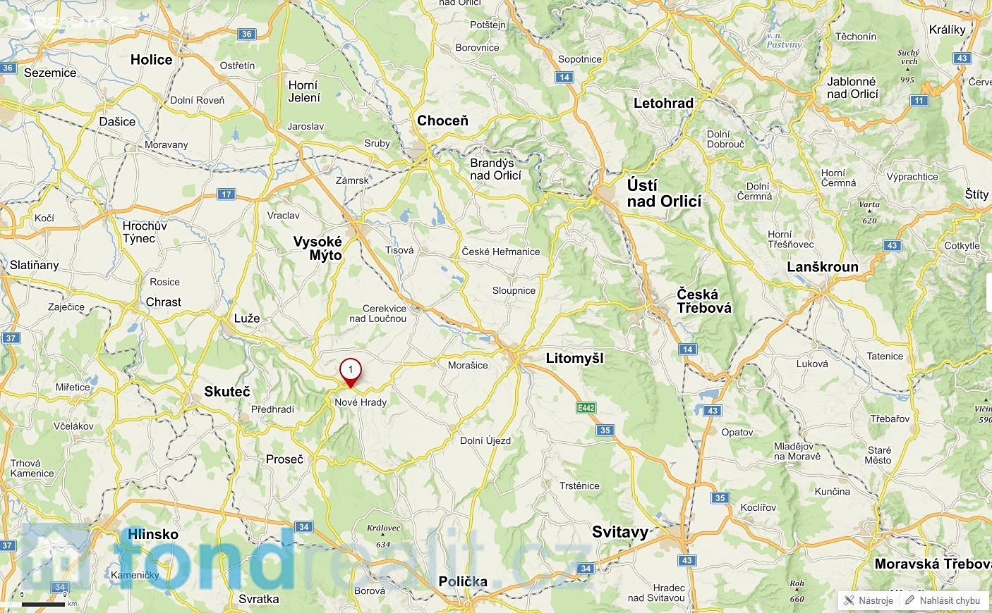 Prodej  pozemku 766 m², Nové Hrady, okres Ústí nad Orlicí