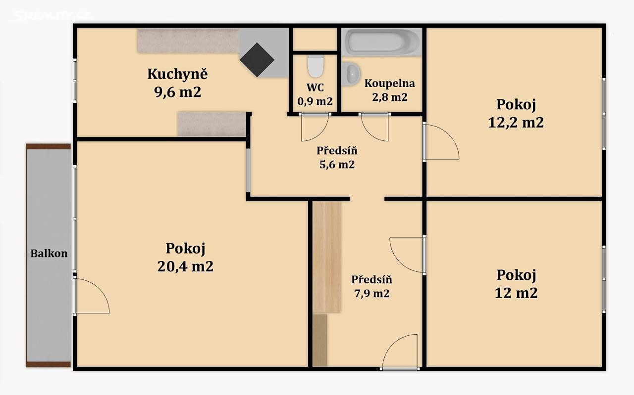 Prodej bytu 3+1 78 m², Hochmanova, Brno - Líšeň