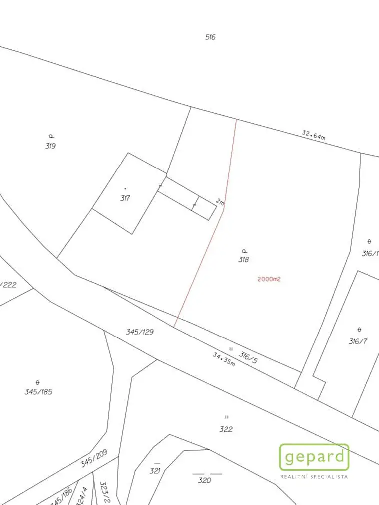 Prodej  stavebního pozemku 2 000 m², Horní Planá - Hory, okres Český Krumlov