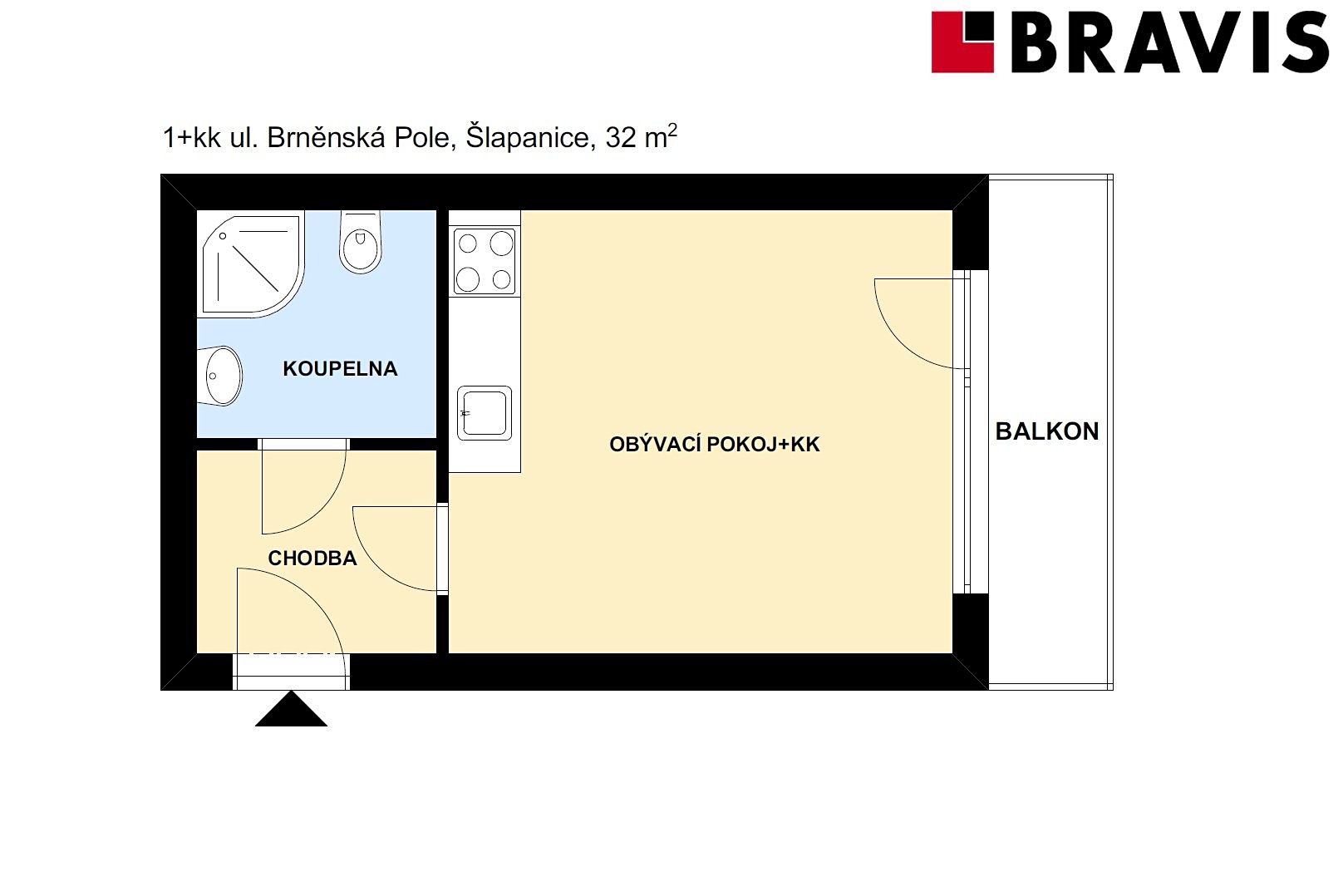 Pronájem bytu 1+kk 36 m², Brněnská Pole, Šlapanice