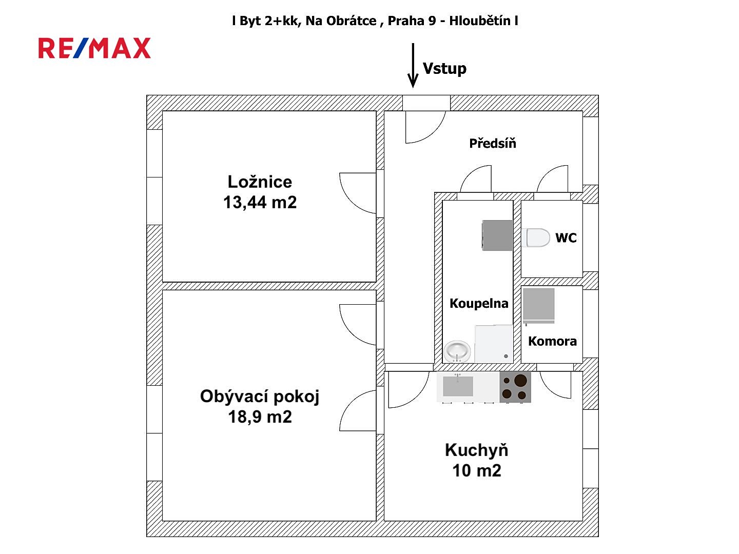 Pronájem bytu 2+1 54 m², Na obrátce, Praha 9 - Hloubětín