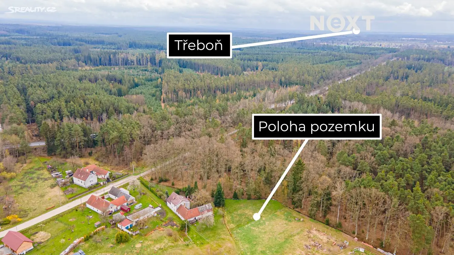 Prodej  stavebního pozemku 2 729 m², Třeboň - Nová Hlína, okres Jindřichův Hradec