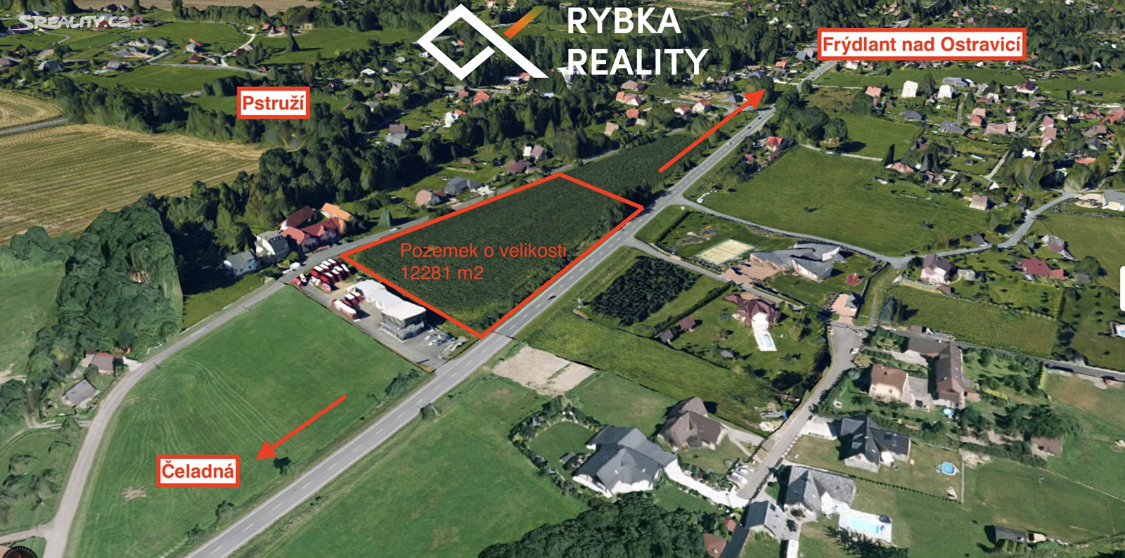 Prodej  komerčního pozemku 12 281 m², Pstruží, okres Frýdek-Místek