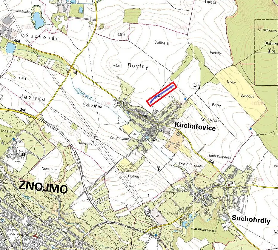 Prodej  pole 424 m², Kuchařovice, okres Znojmo