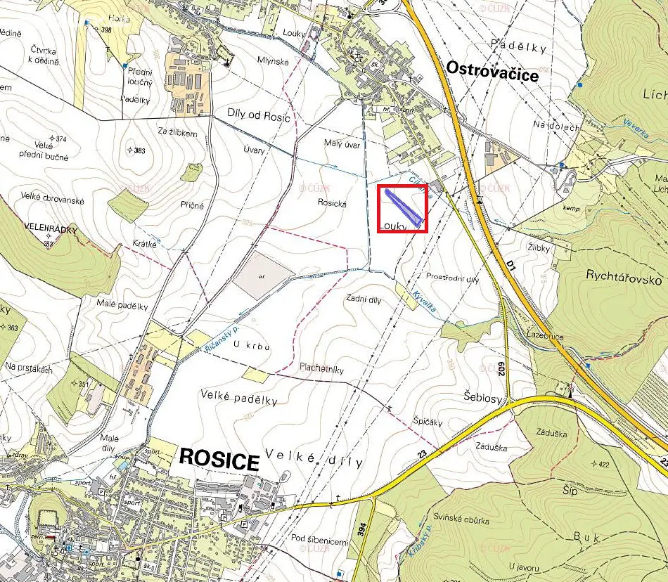 Prodej  pole 1 246 m², Ostrovačice, okres Brno-venkov