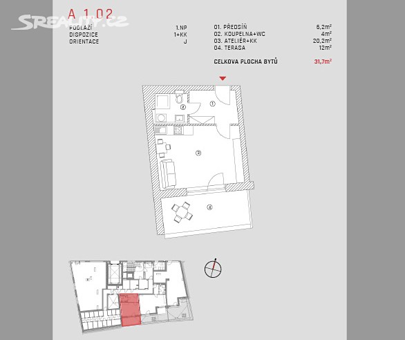 Pronájem bytu 1+kk 30 m², Pod Barvířkou, Praha 5 - Smíchov