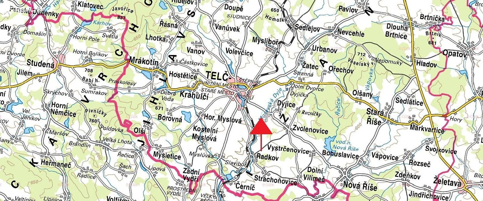 Prodej  pole 2 230 m², Telč - Telč-Staré Město, okres Jihlava