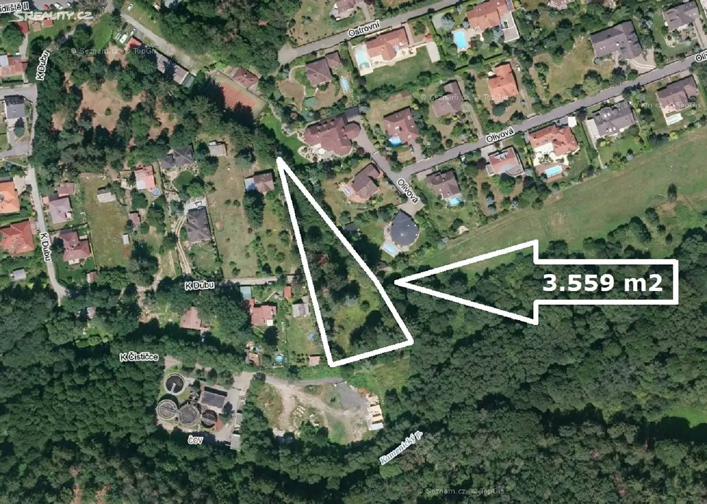 Prodej  stavebního pozemku 3 559 m², K Dubu, Kamenice - Olešovice