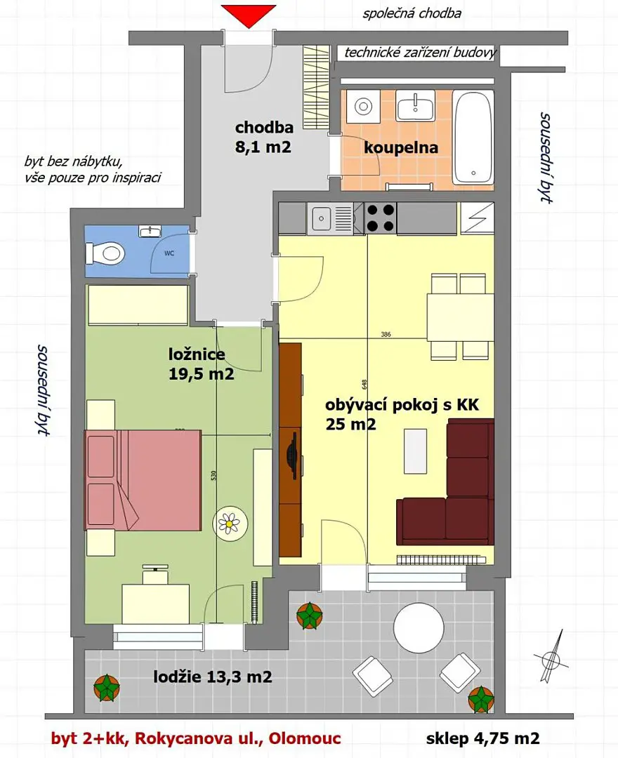 Pronájem bytu 2+kk 81 m², Rokycanova, Olomouc - Nové Sady
