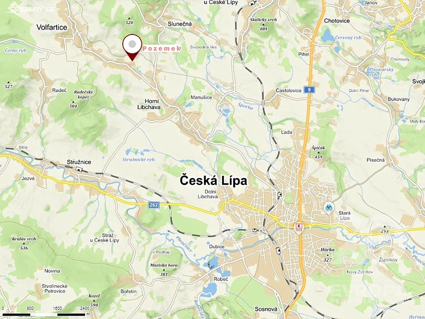 Prodej  stavebního pozemku 1 494 m², Volfartice, okres Česká Lípa