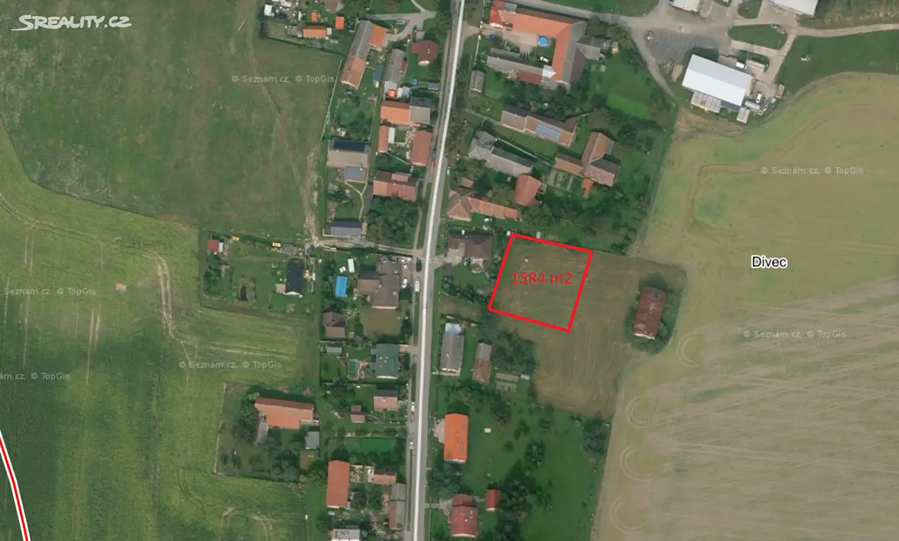Prodej  stavebního pozemku 1 584 m², Divec, okres Hradec Králové