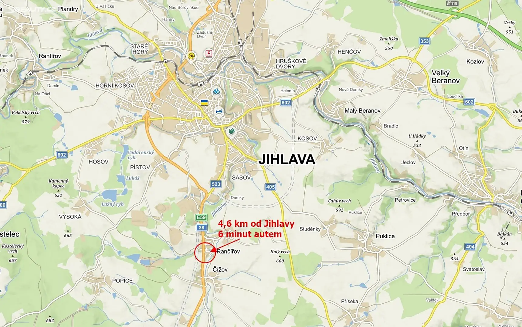 Prodej  stavebního pozemku 1 945 m², Rančířov, okres Jihlava