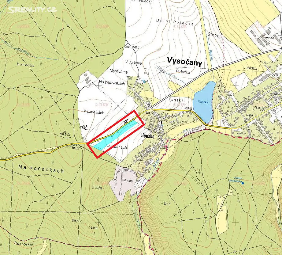 Prodej  stavebního pozemku 3 619 m², Vysočany - Housko, okres Blansko