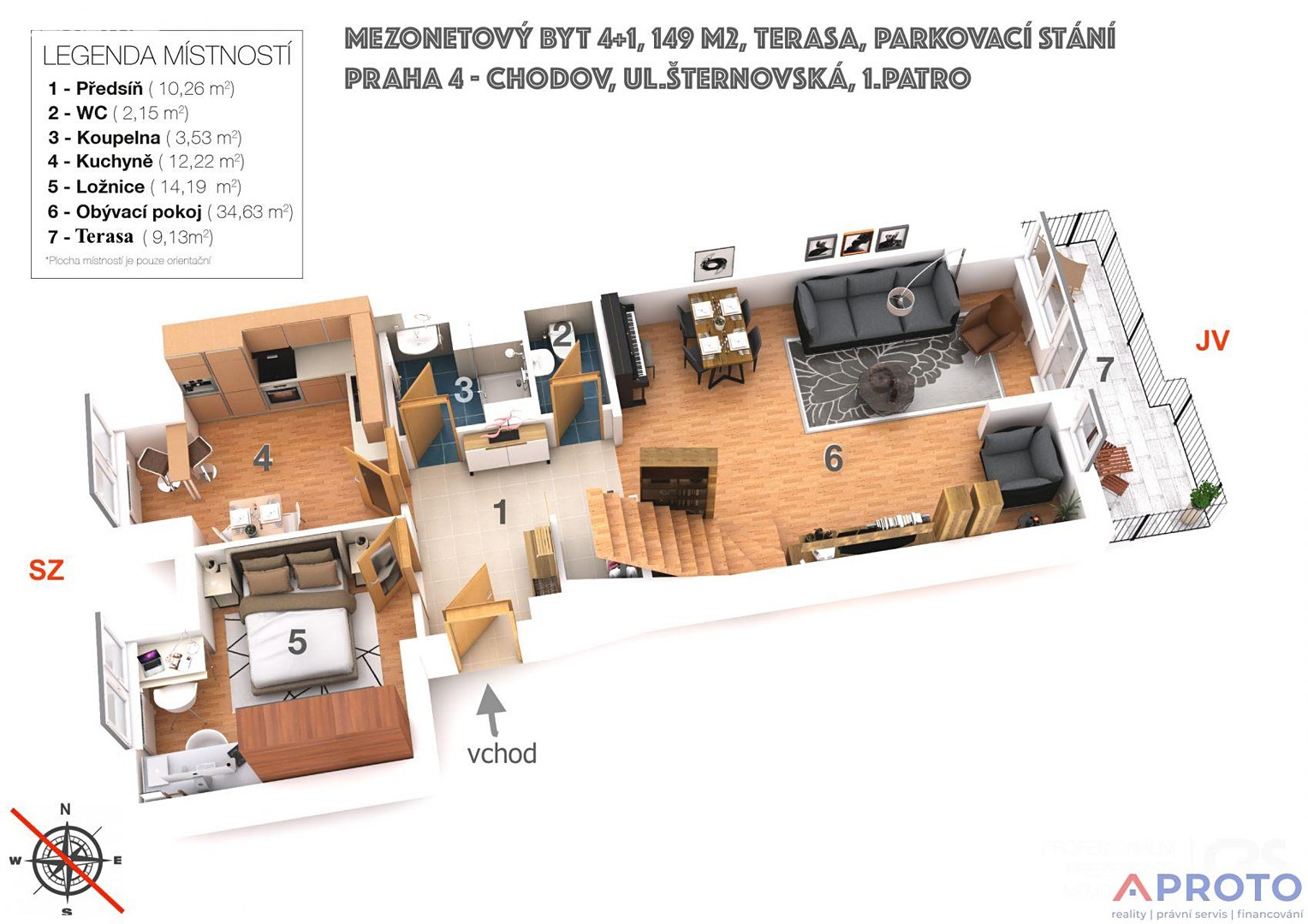 Pronájem bytu 4+1 140 m² (Mezonet), Šternovská, Praha 4 - Chodov