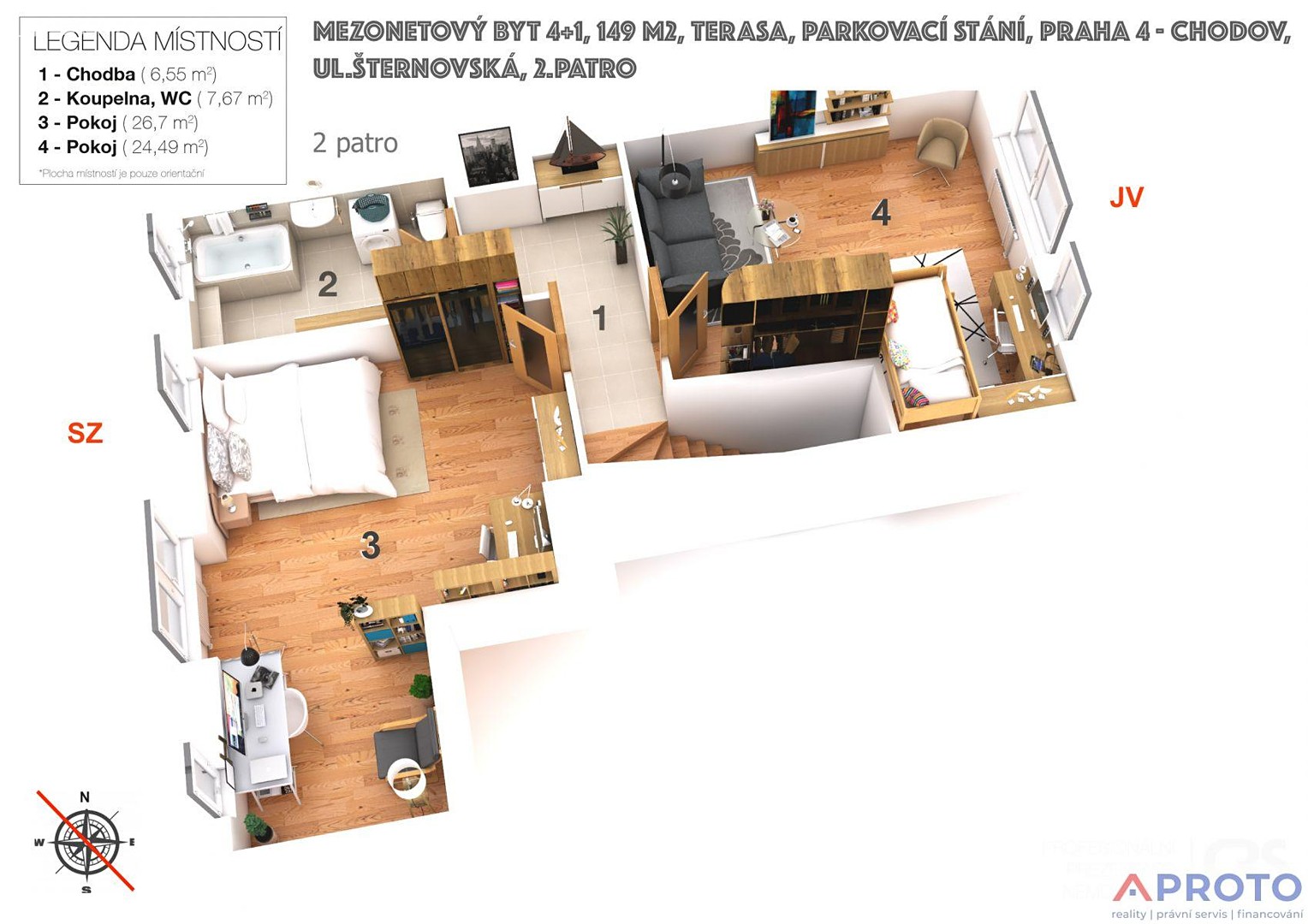 Pronájem bytu 4+1 140 m² (Mezonet), Šternovská, Praha 4 - Chodov
