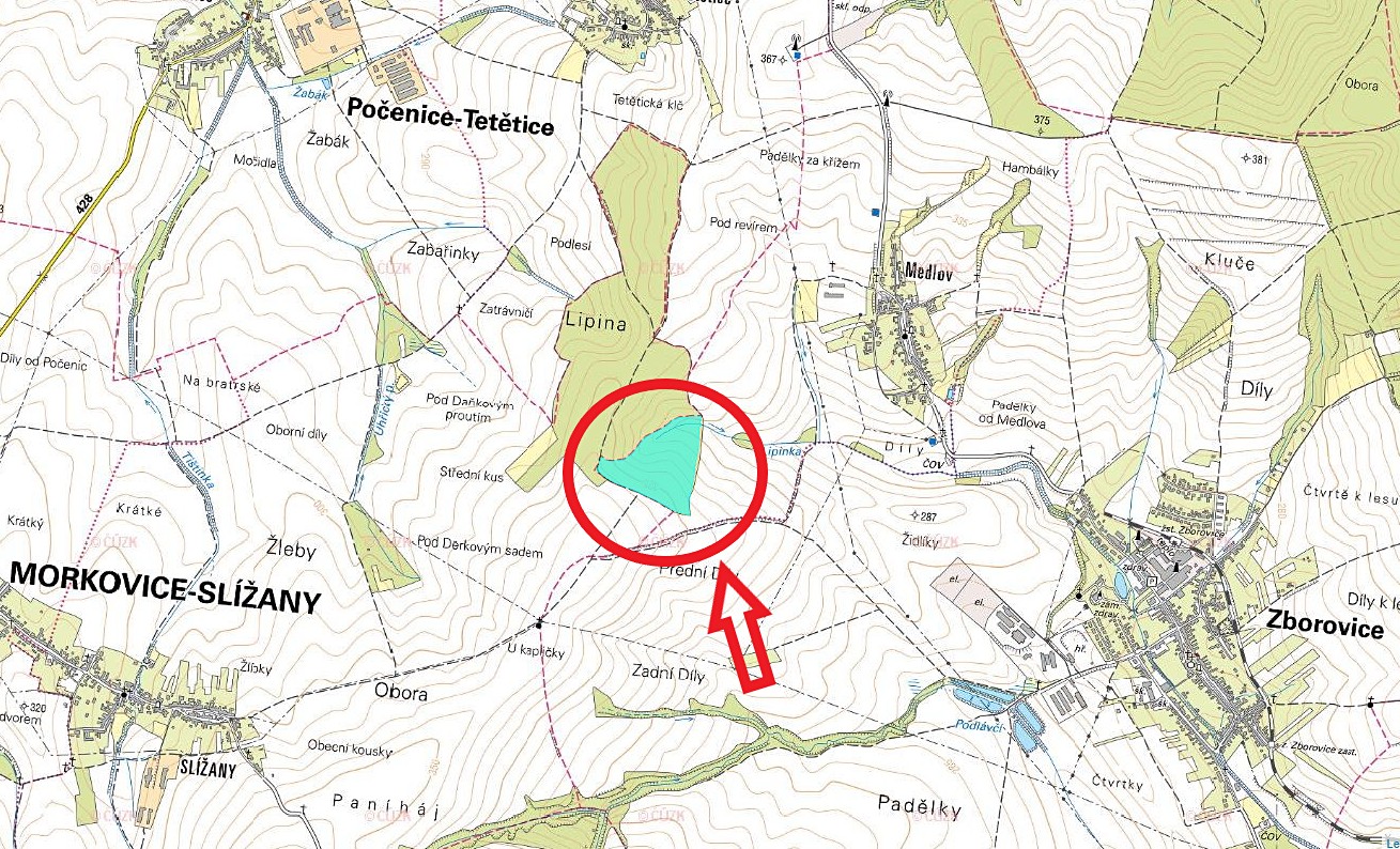 Prodej  lesa 2 698 m², Zborovice - Medlov, okres Kroměříž