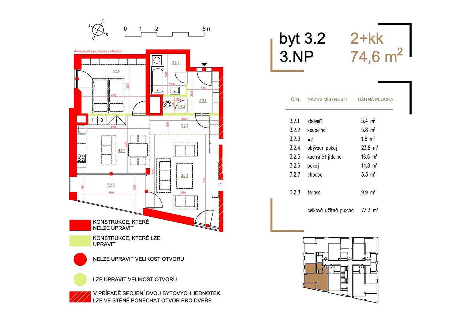 Prodej bytu 2+kk 73 m², Seifertova, Přerov - Přerov I-Město