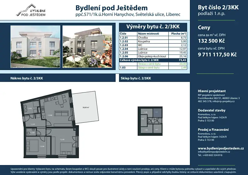 Prodej bytu 3+kk 74 m², Světelská, Liberec - Liberec XIX-Horní Hanychov
