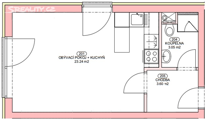 Pronájem bytu 1+kk 30 m², U Nového dvora, Praha 4 - Lhotka