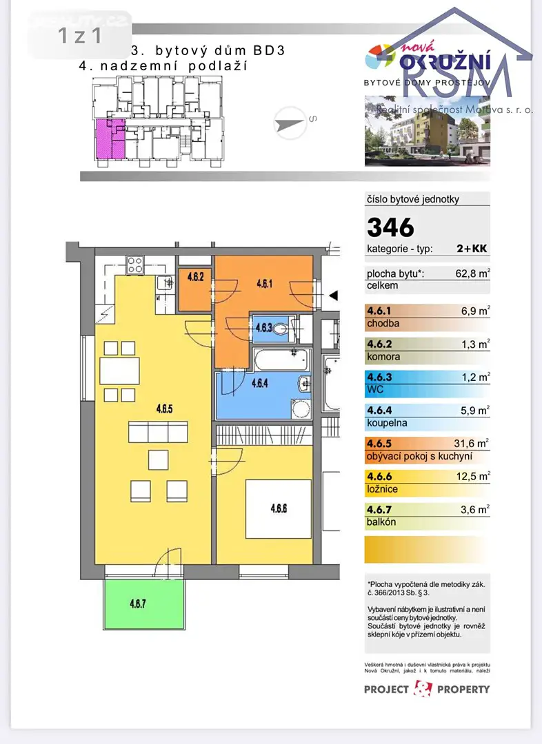 Pronájem bytu 2+1 62 m², Werichova, Prostějov