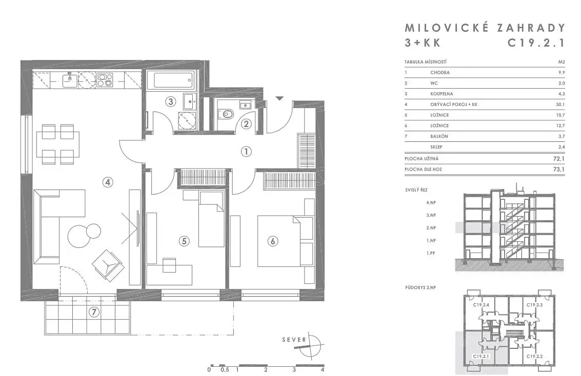 Prodej bytu 3+kk 74 m², Armádní, Milovice - Mladá