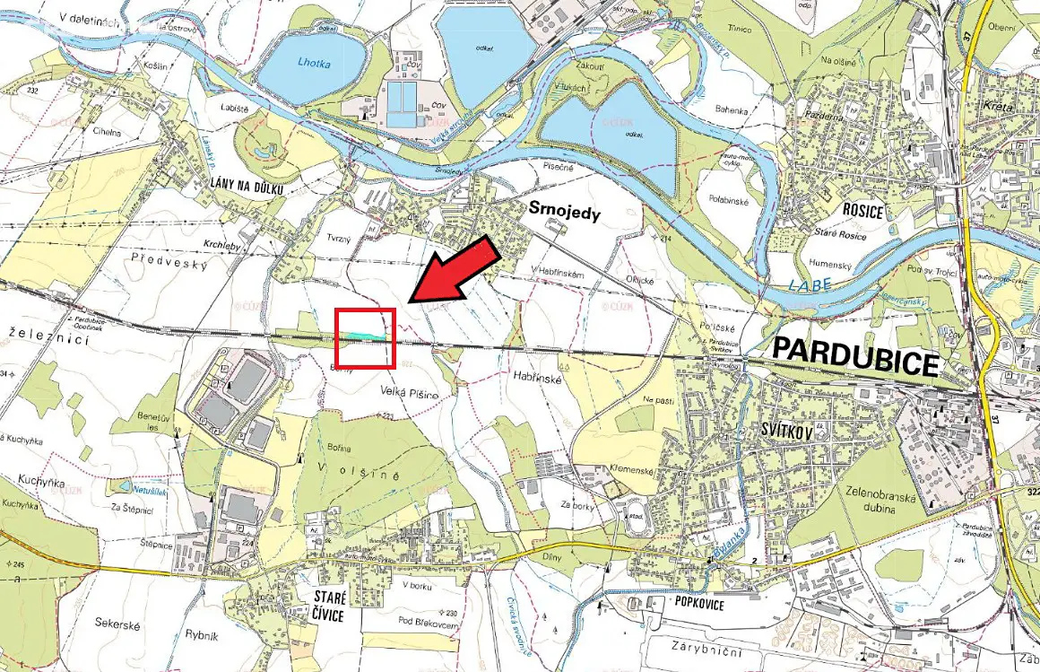 Prodej  lesa 5 565 m², Pardubice - Lány na Důlku, okres Pardubice