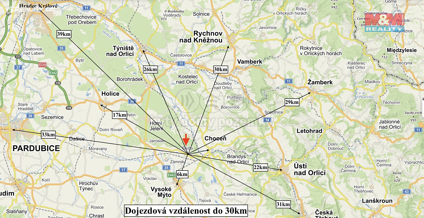 Prodej  stavebního pozemku 1 054 m², Sruby, okres Ústí nad Orlicí