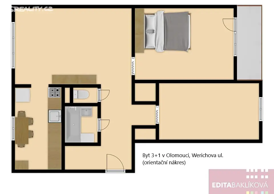 Pronájem bytu 3+1 70 m², Werichova, Olomouc - Nové Sady