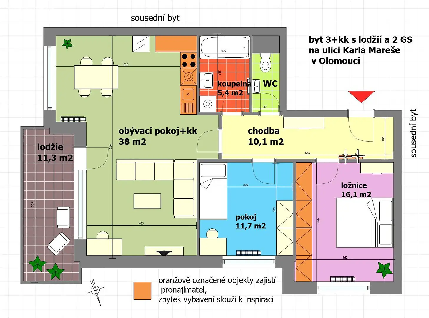 Pronájem bytu 3+kk 111 m², Karla Mareše, Olomouc - Nová Ulice
