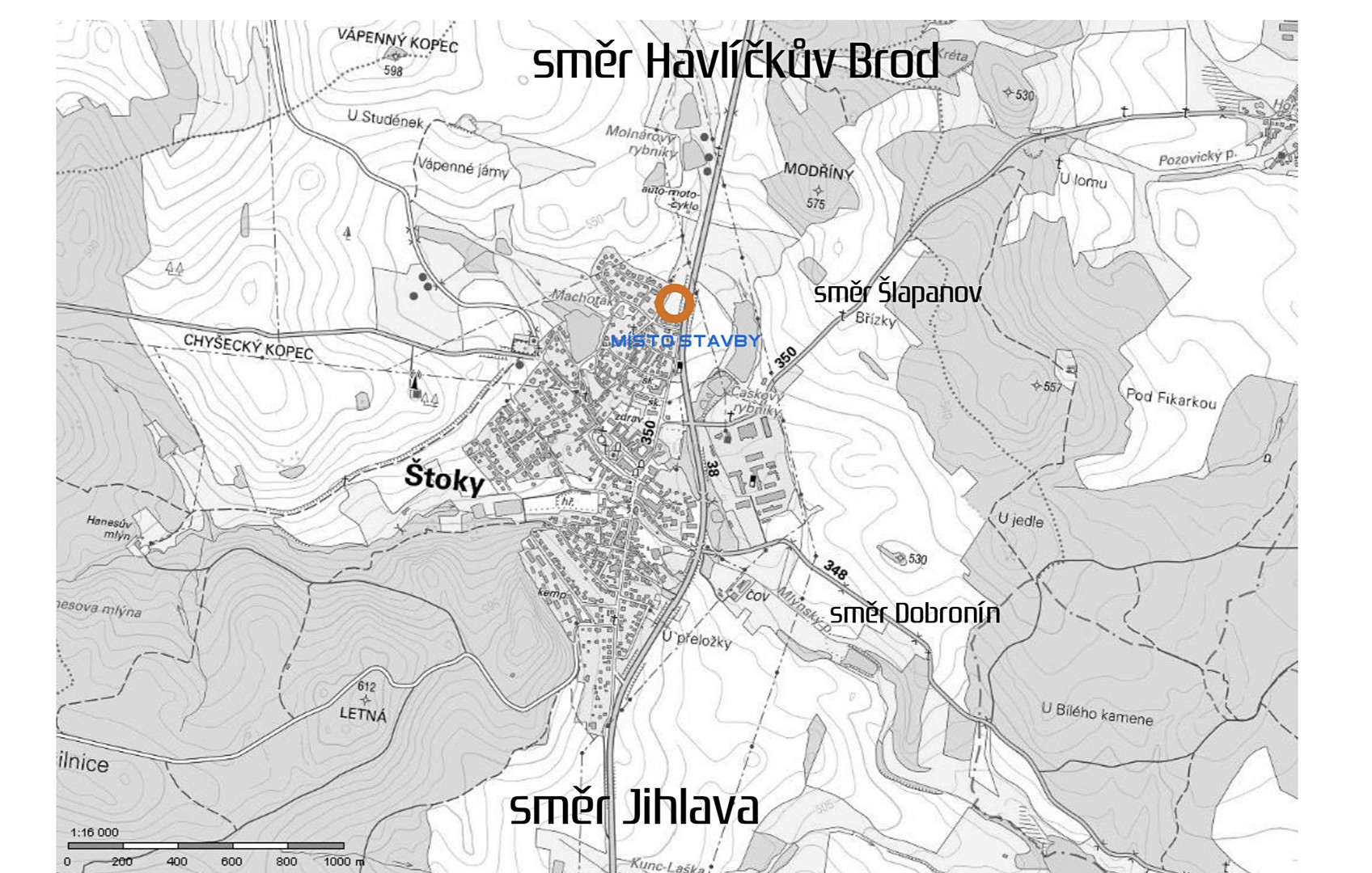 Prodej  stavebního pozemku 5 892 m², Štoky, okres Havlíčkův Brod