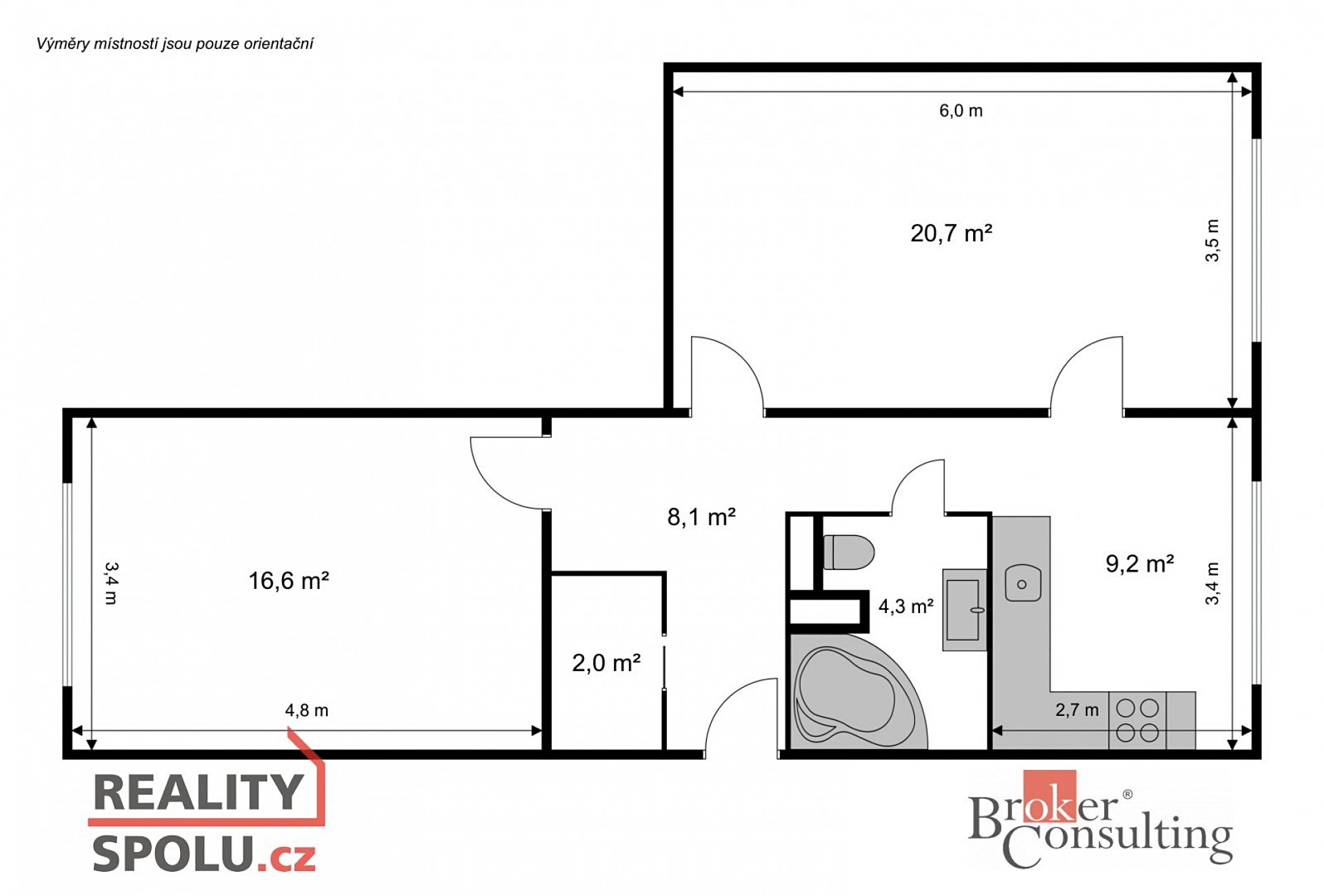 Pronájem bytu 2+1 63 m², Liberecká, Jablonec nad Nisou