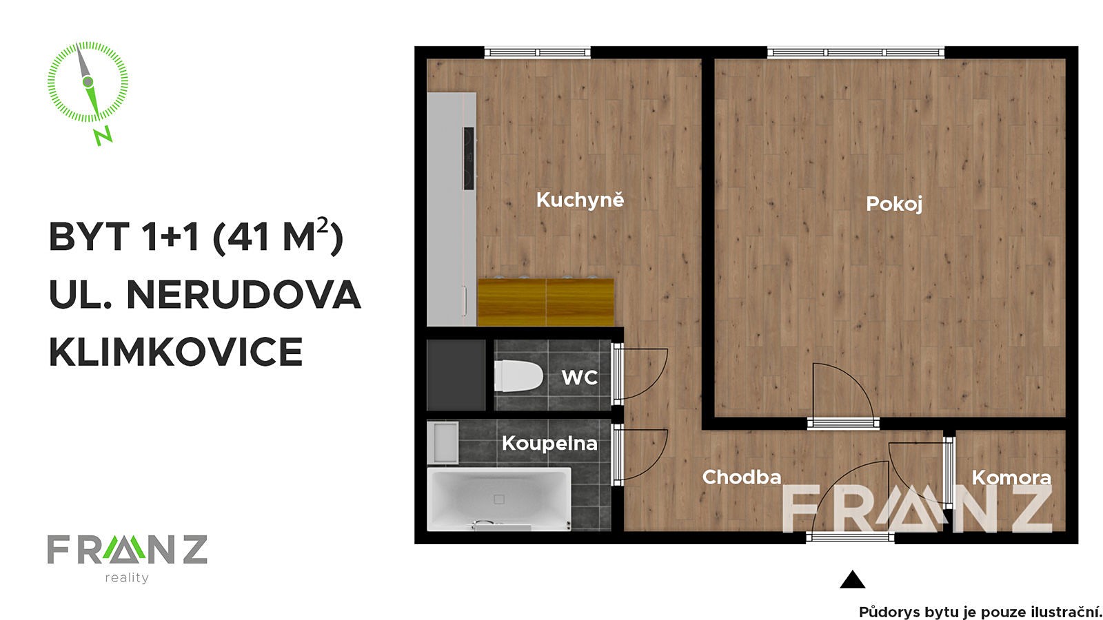 Pronájem bytu 1+1 41 m², Nerudova, Klimkovice